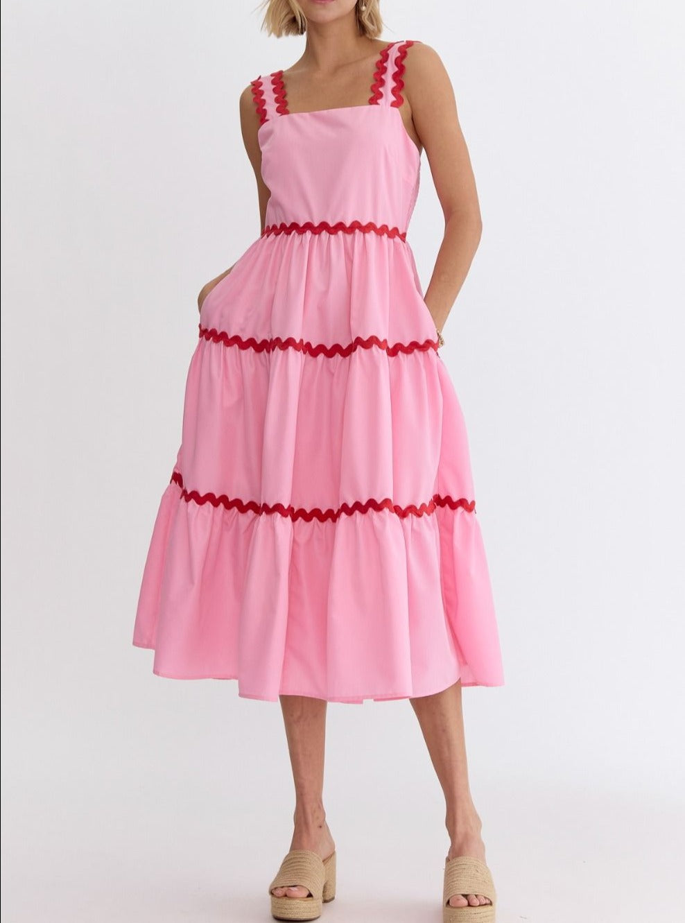 Entro Ric Rac Trimmed Midi - Pink