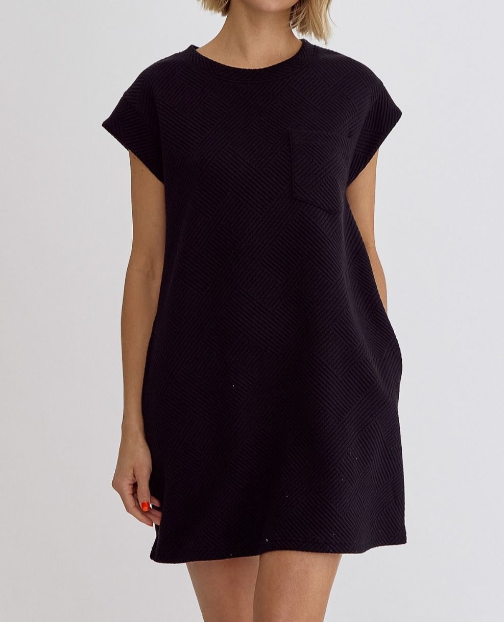 Entro Black Textured Pocket Dress