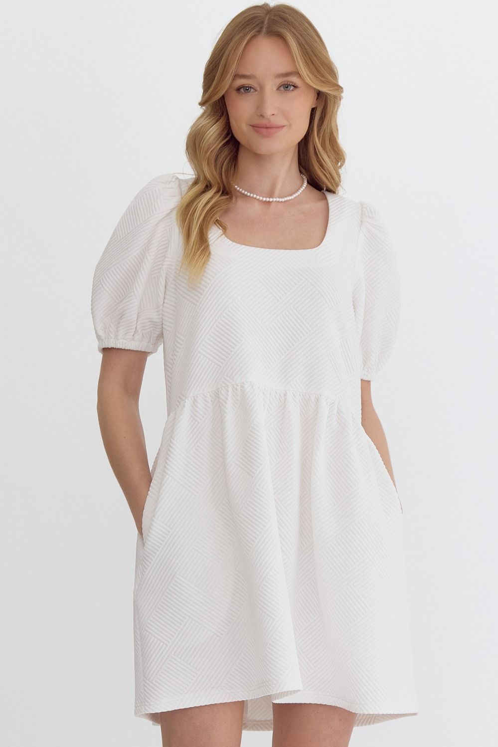 Entro Textured Square Neck Mini Dress