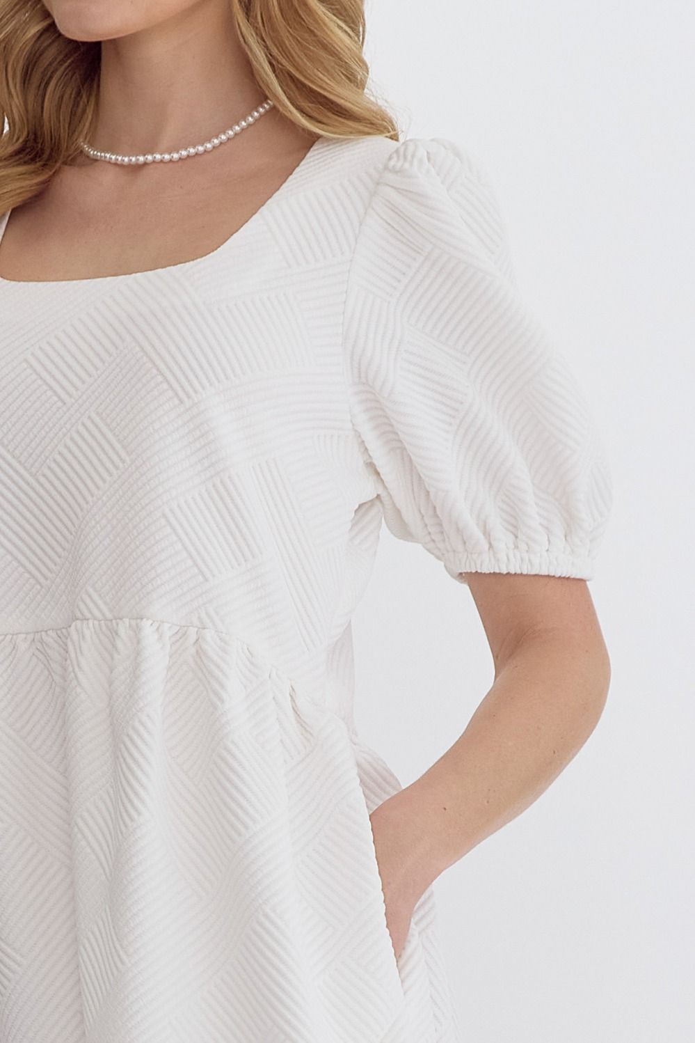 Entro Textured Square Neck Mini Dress