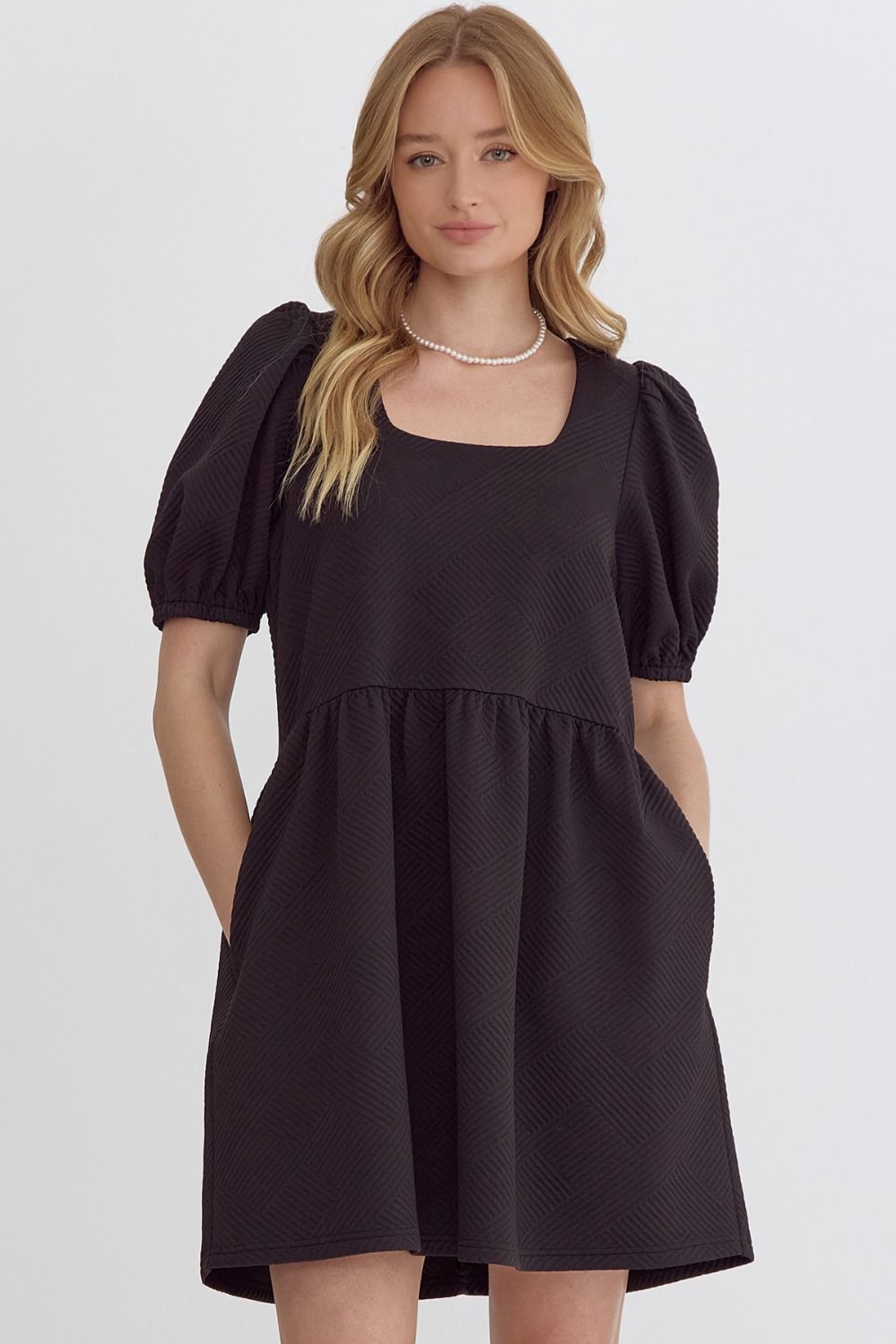Entro Textured Square Neck Mini Dress