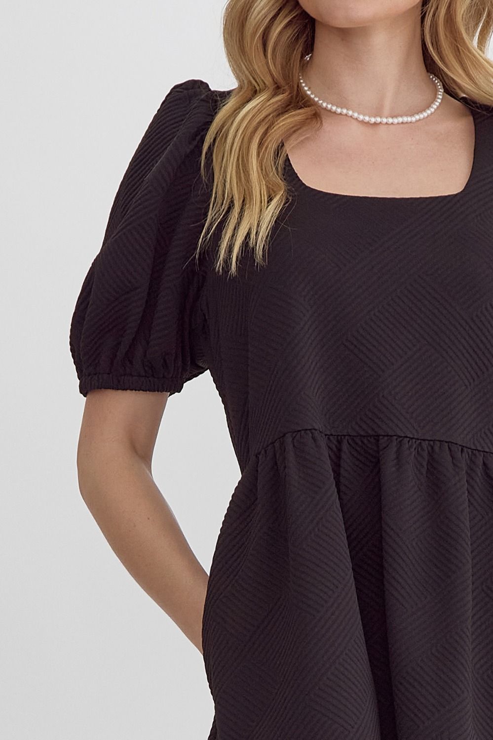 Entro Textured Square Neck Mini Dress