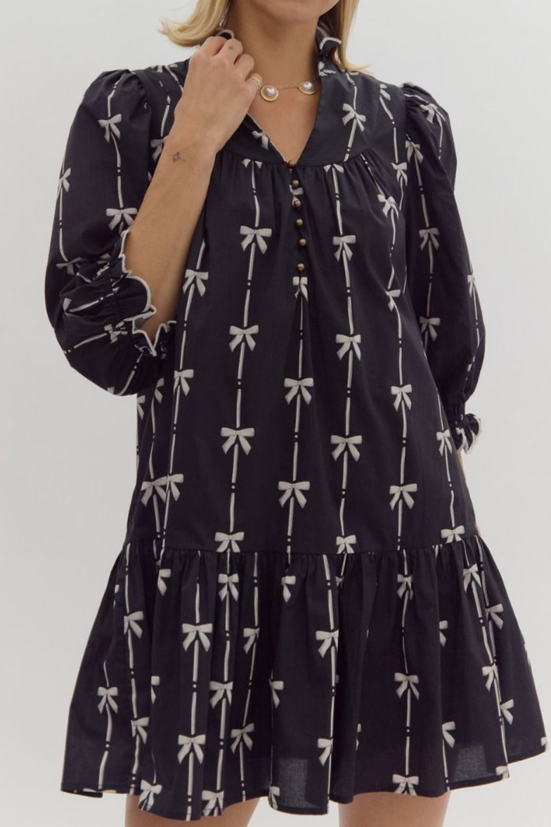 Entro Bow Print 3/4 Sleeve Dress