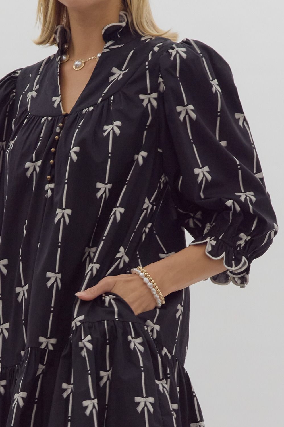 Entro Bow Print 3/4 Sleeve Dress