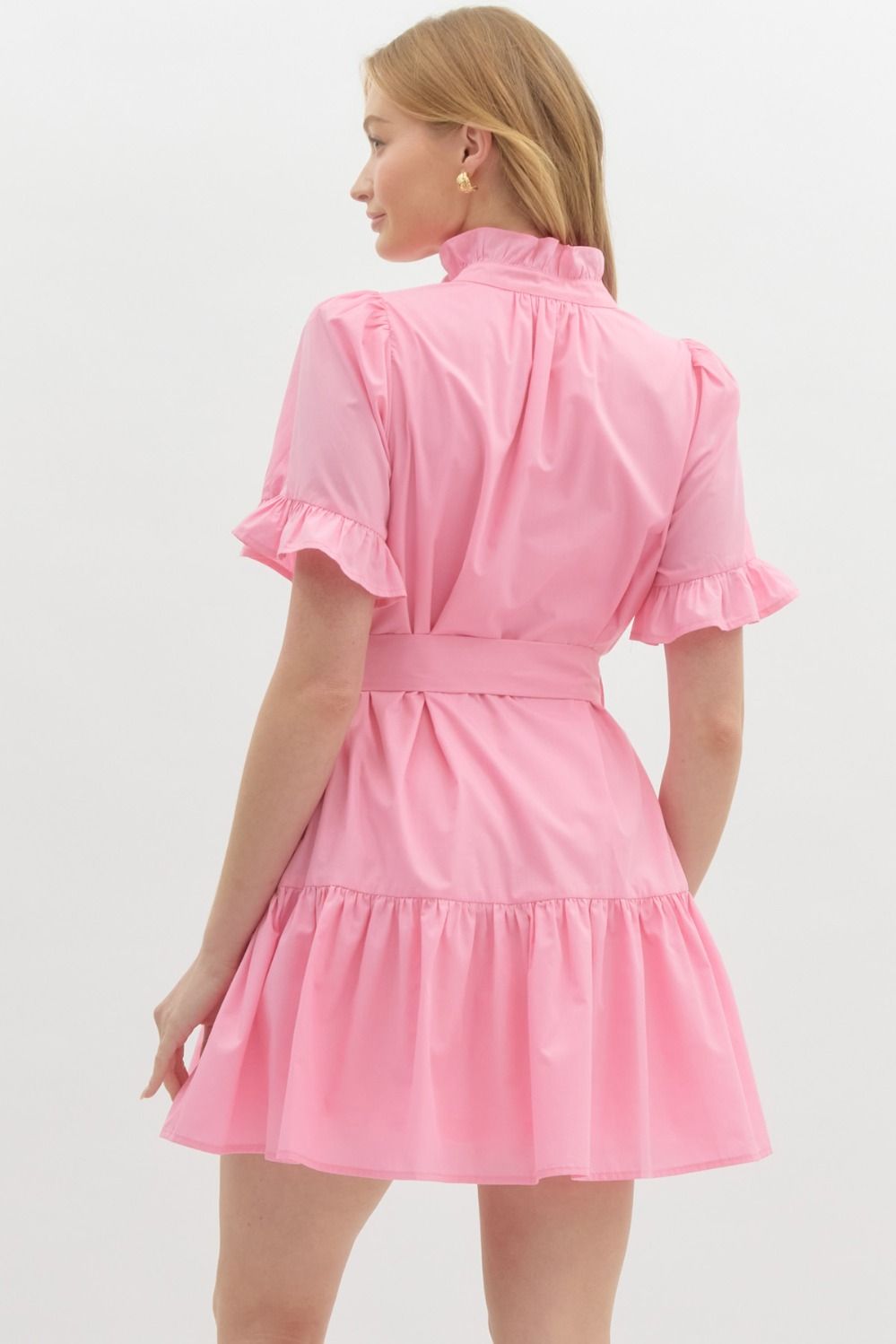 Entro Highneck Tie Waist Ruffle Dress