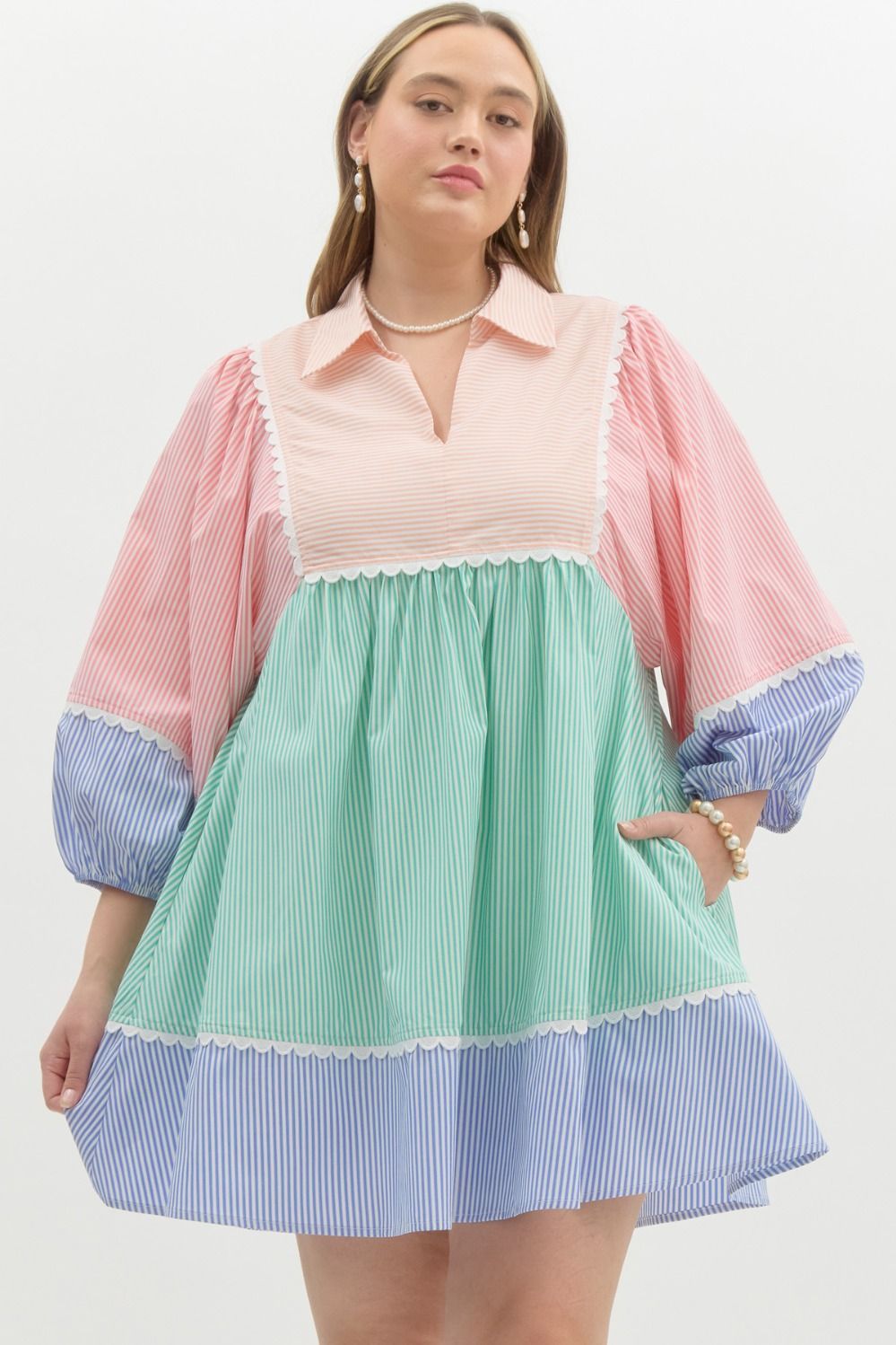 Entro Pastel Striped Colorblock Dress