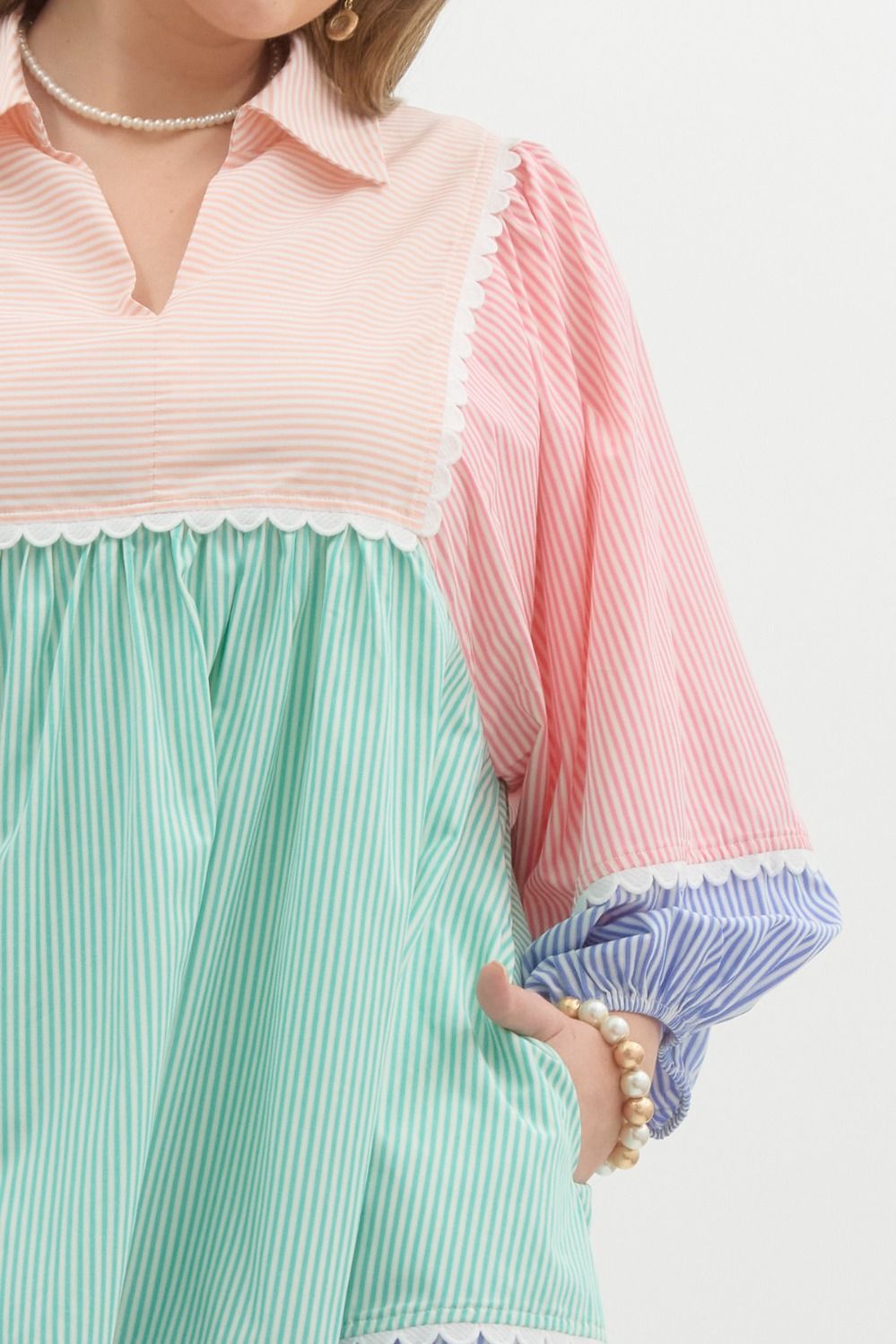 Entro Pastel Striped Colorblock Dress