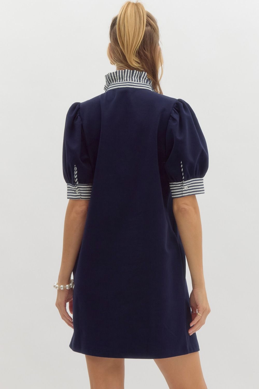 Entro Sweatshirt Shift Dress with Seersucker Details