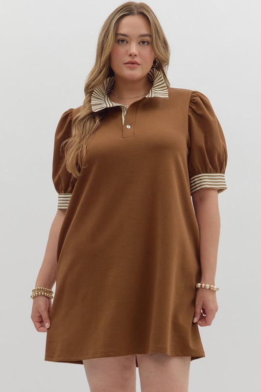 Entro Solid Polo Dress with Seersucker Details