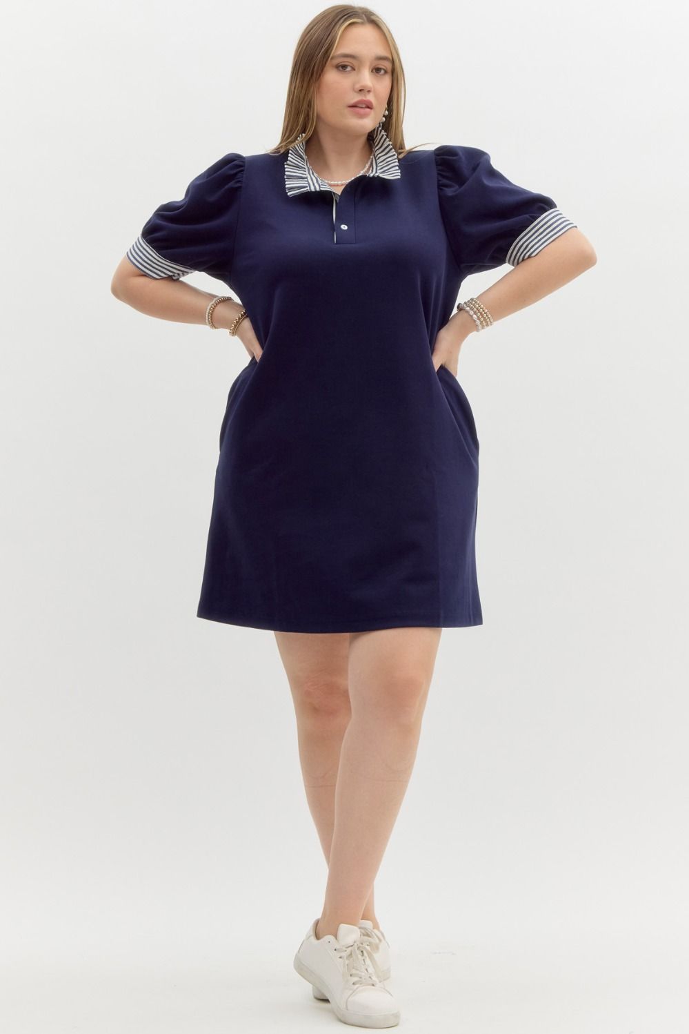 Entro Sweatshirt Shift Dress with Seersucker Details