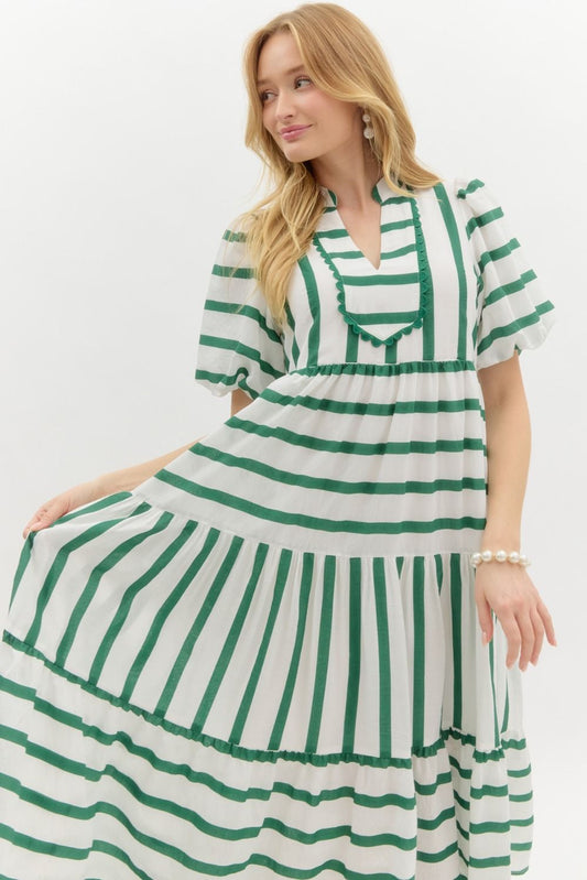 Entro Striped Scallop Midi Dress