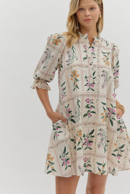 Entro Floral Panel Dress with Back Tie Detail