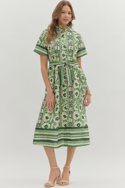 Entro Midi with Stripe Floral Pattern and Tie