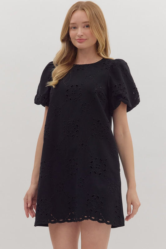 Entro Eyelet Scallop Hem Mini Dress