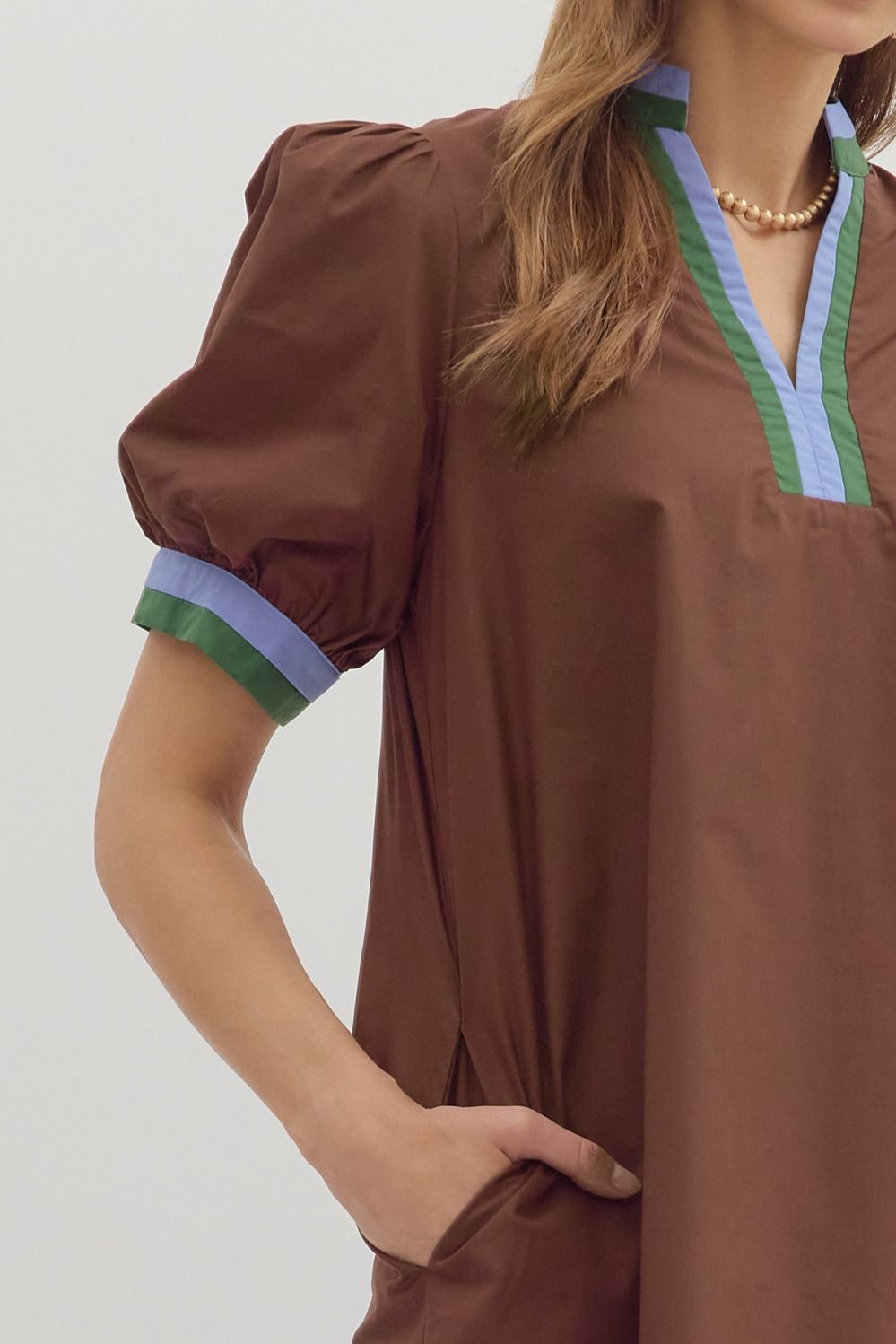 Entro Solid Mini Dress with Multicolor Bands