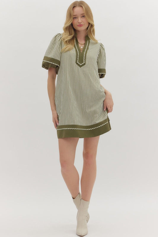 Entro Seersucker Lantern Sleeve Mini Dress