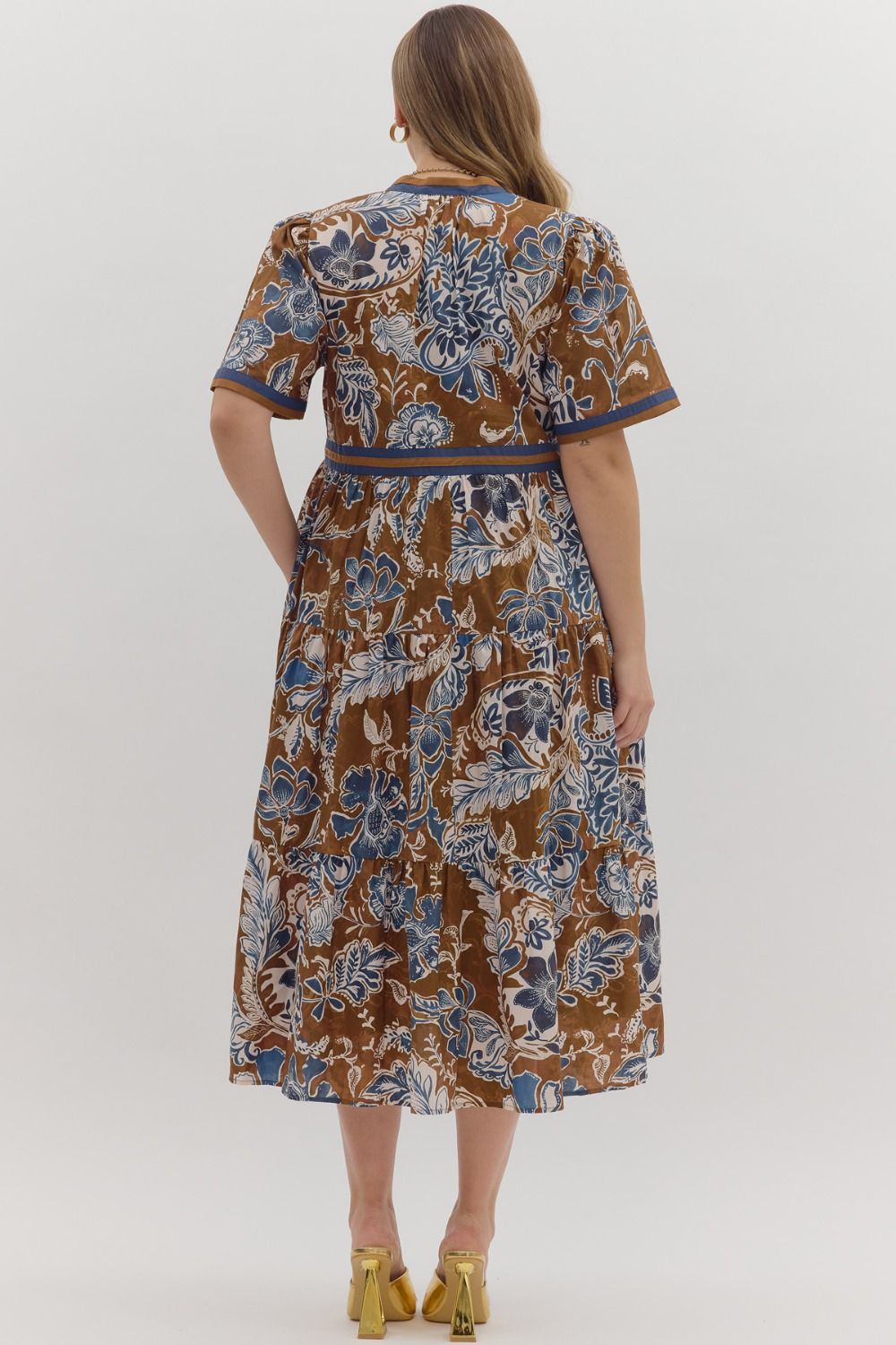 Entro Short Sleeve Midi Dress with Stripe Trim