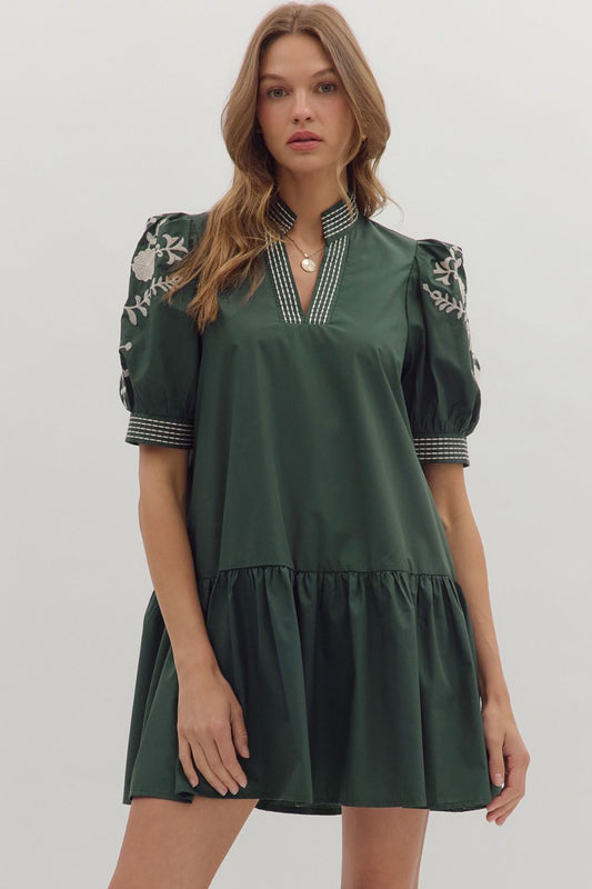 Entro Mini Dress with Embroidery and Trim Stripes