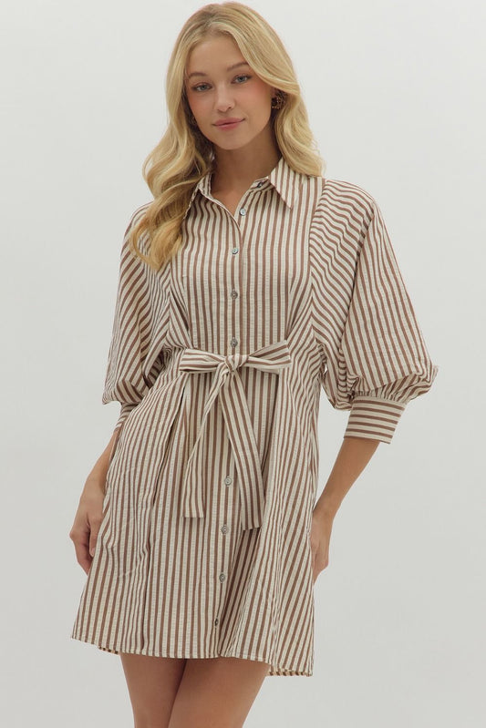 Entro Seersucker Mini Dress with Bow Waist