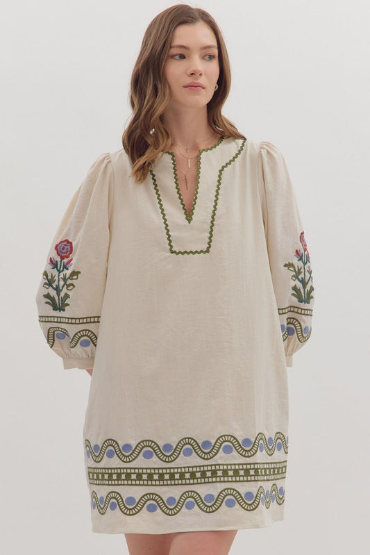 Entro Floral + Scallop Detail Scallop Dress
