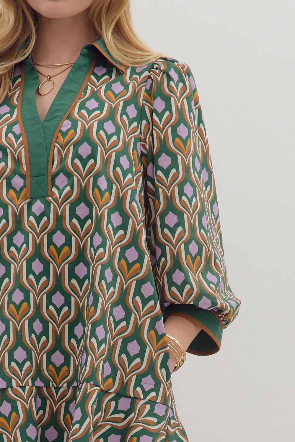 Entro Geometric Print Long Sleeve Mini Dress
