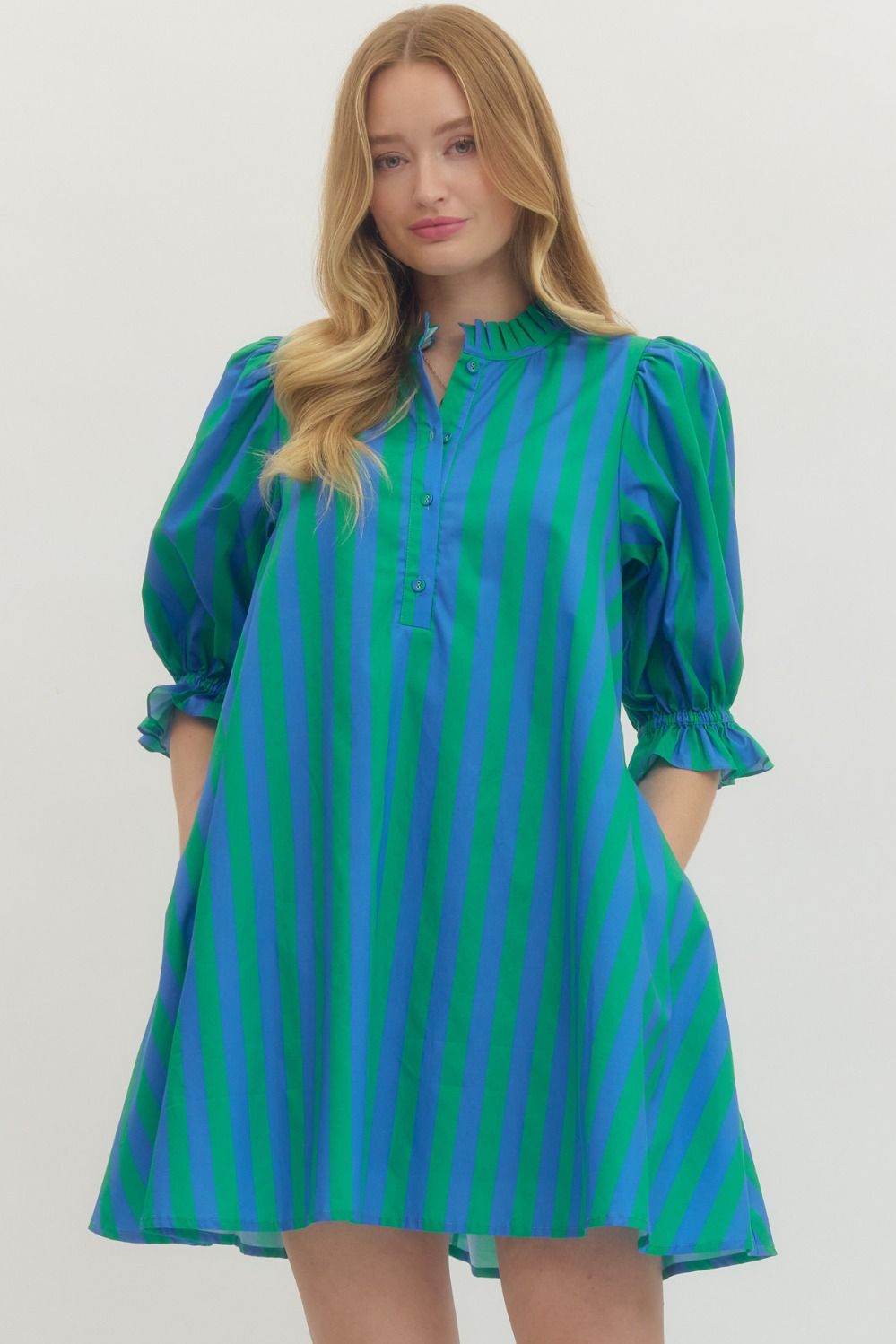 Entro Stripe 3/4 Mini Dress with Back Tie