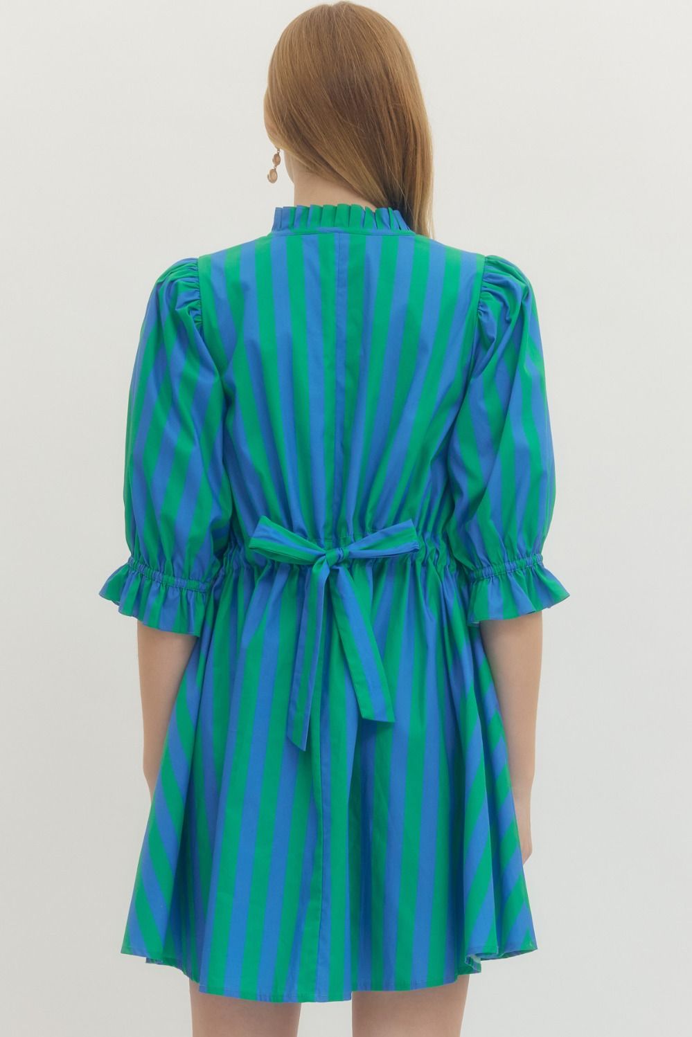 Entro Stripe 3/4 Mini Dress with Back Tie