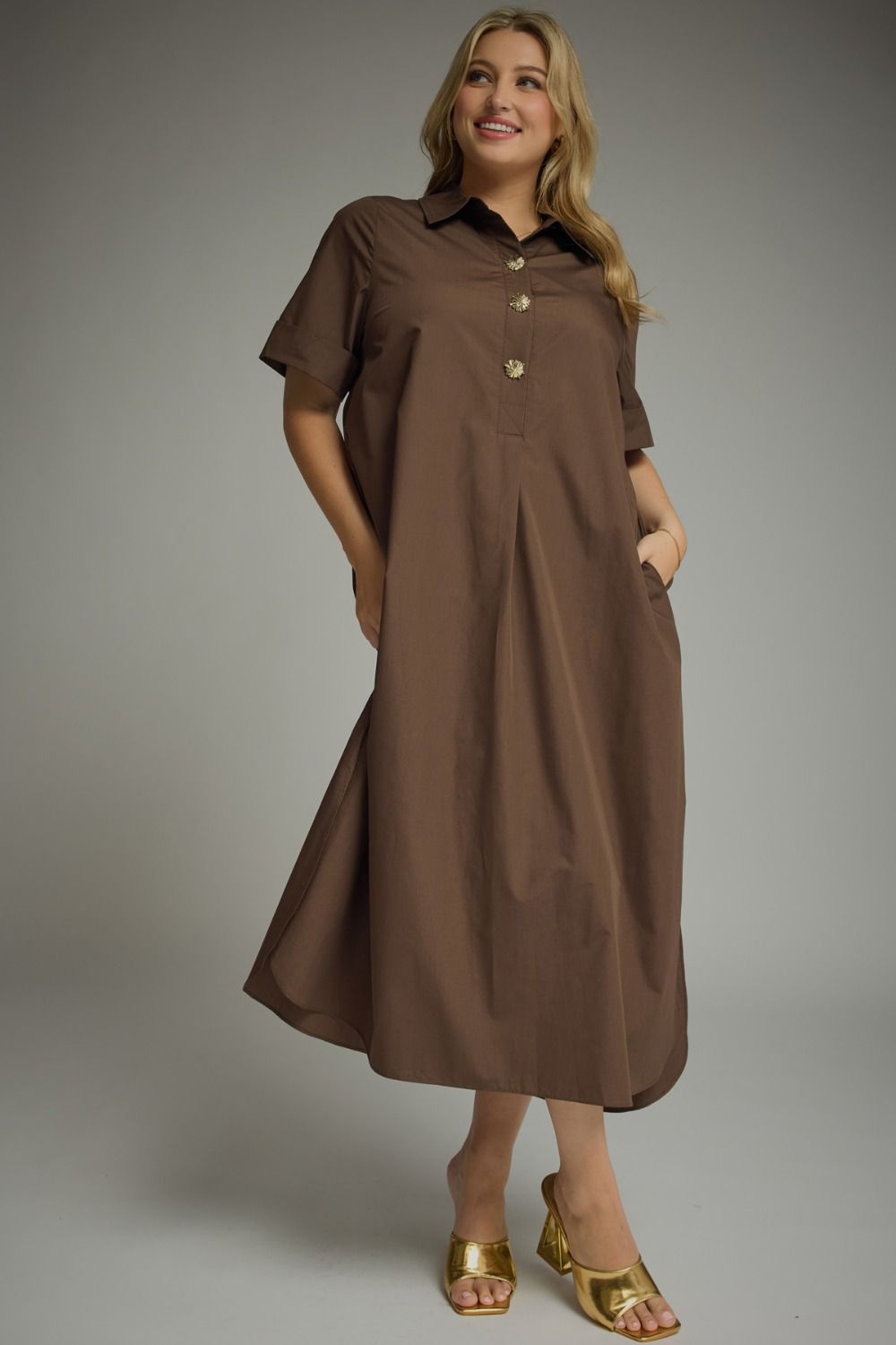 Entro Plus Solid Midi with Decorative Buttons
