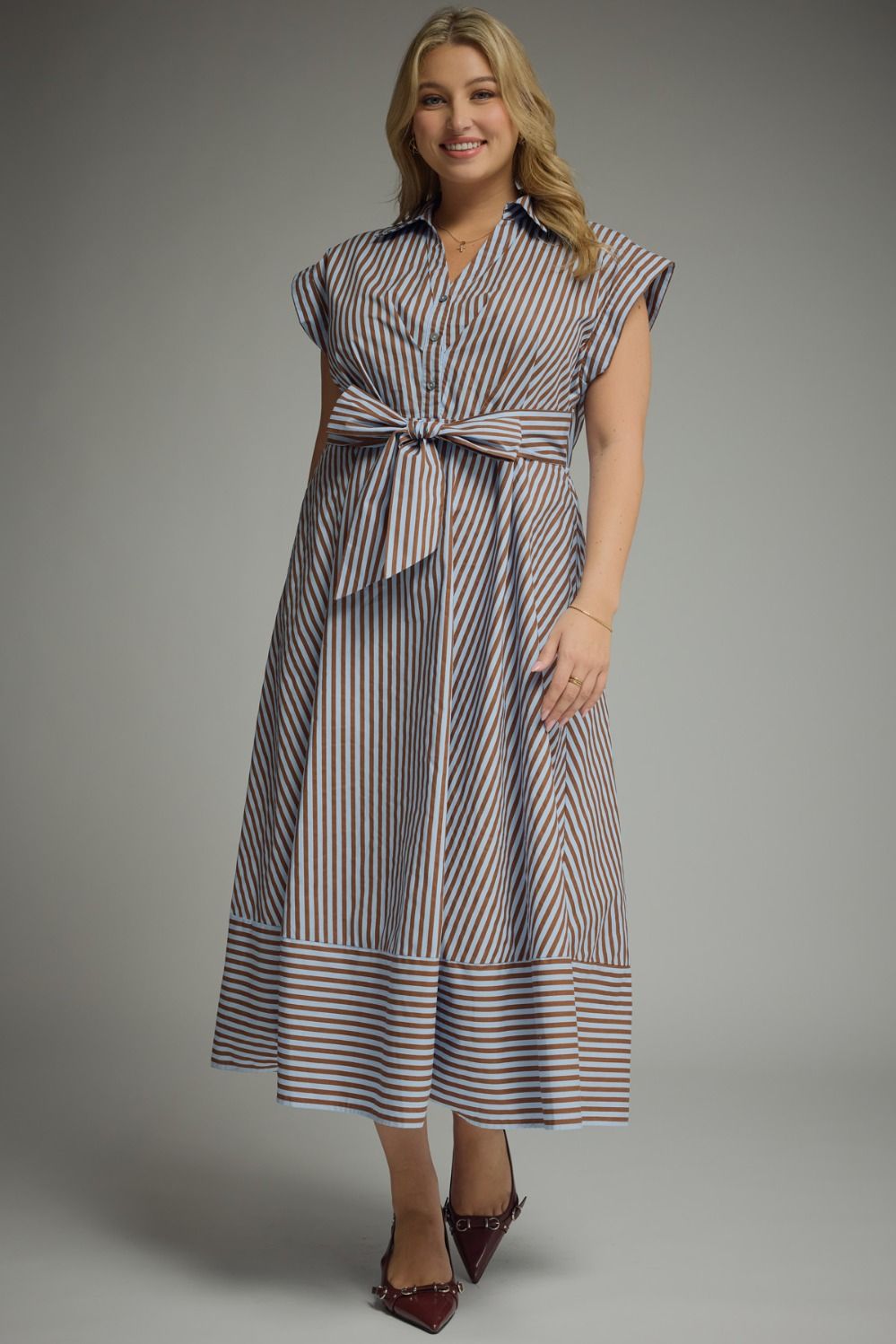 Entro Plus Stripe Tie Waist Midi