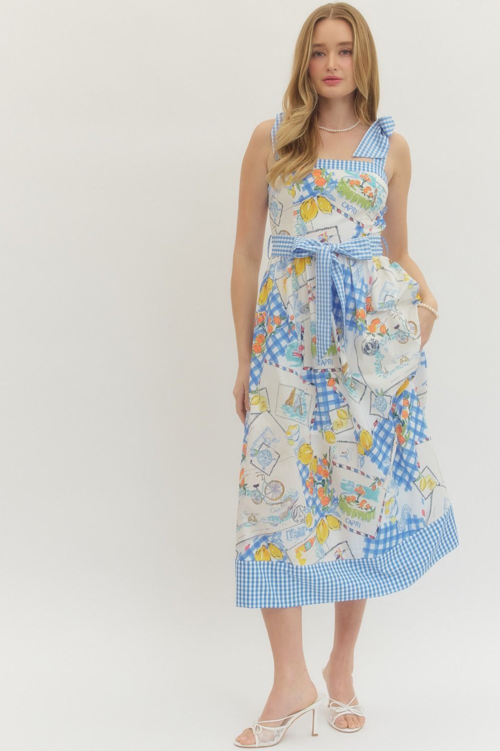 Entro Capri Printed Midi Dress with Ties