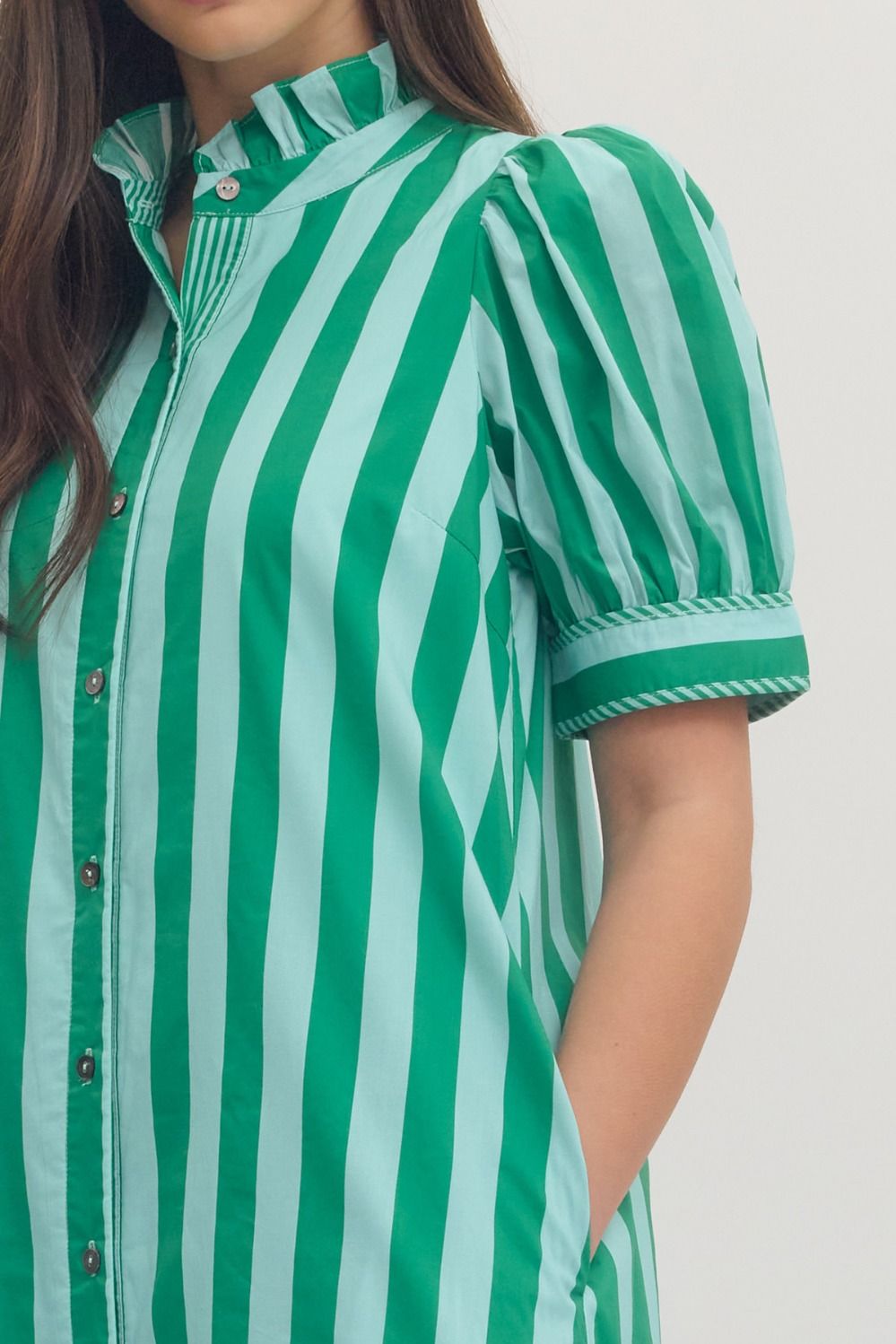 Entro Stripe Print Puff Sleeve Midi