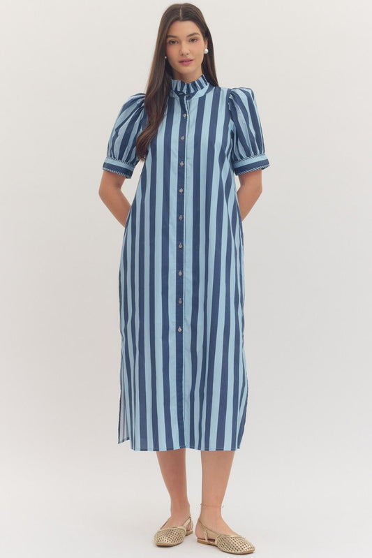 Entro Plus Stripe Midi - Navy/Baby Blue