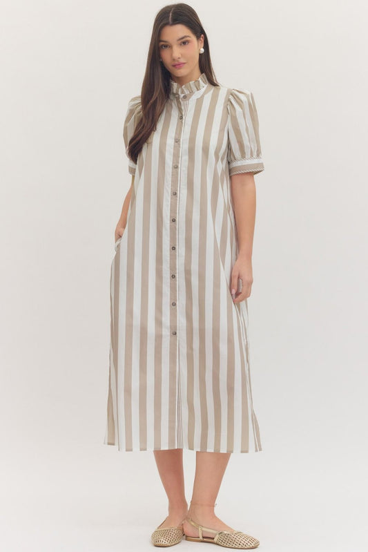 Entro Taupe Striped Midi Dress