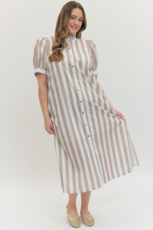 Entro Taupe Striped Midi Dress