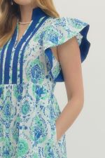 Entro Botanical Print Flutter Sleeve Midi
