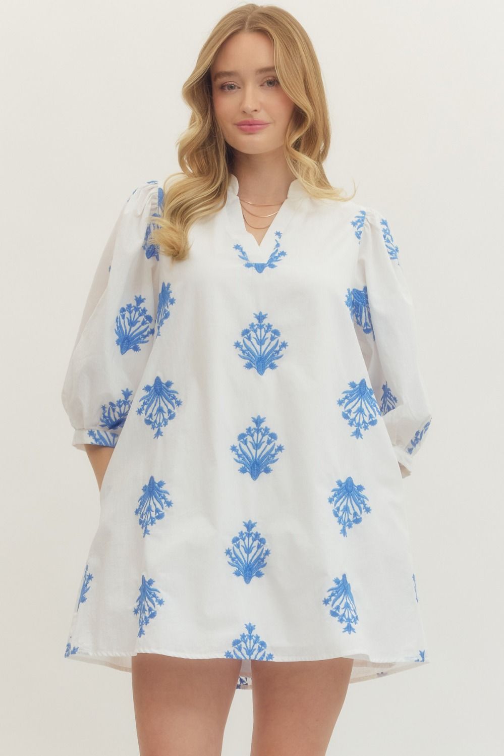 Entro 3/4 Shift Dress with Embroidery
