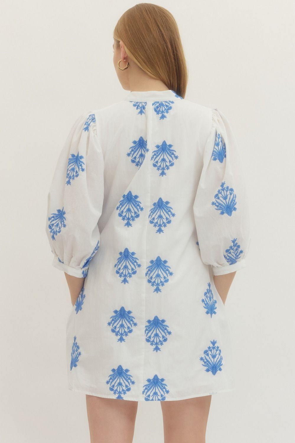 Entro 3/4 Shift Dress with Embroidery