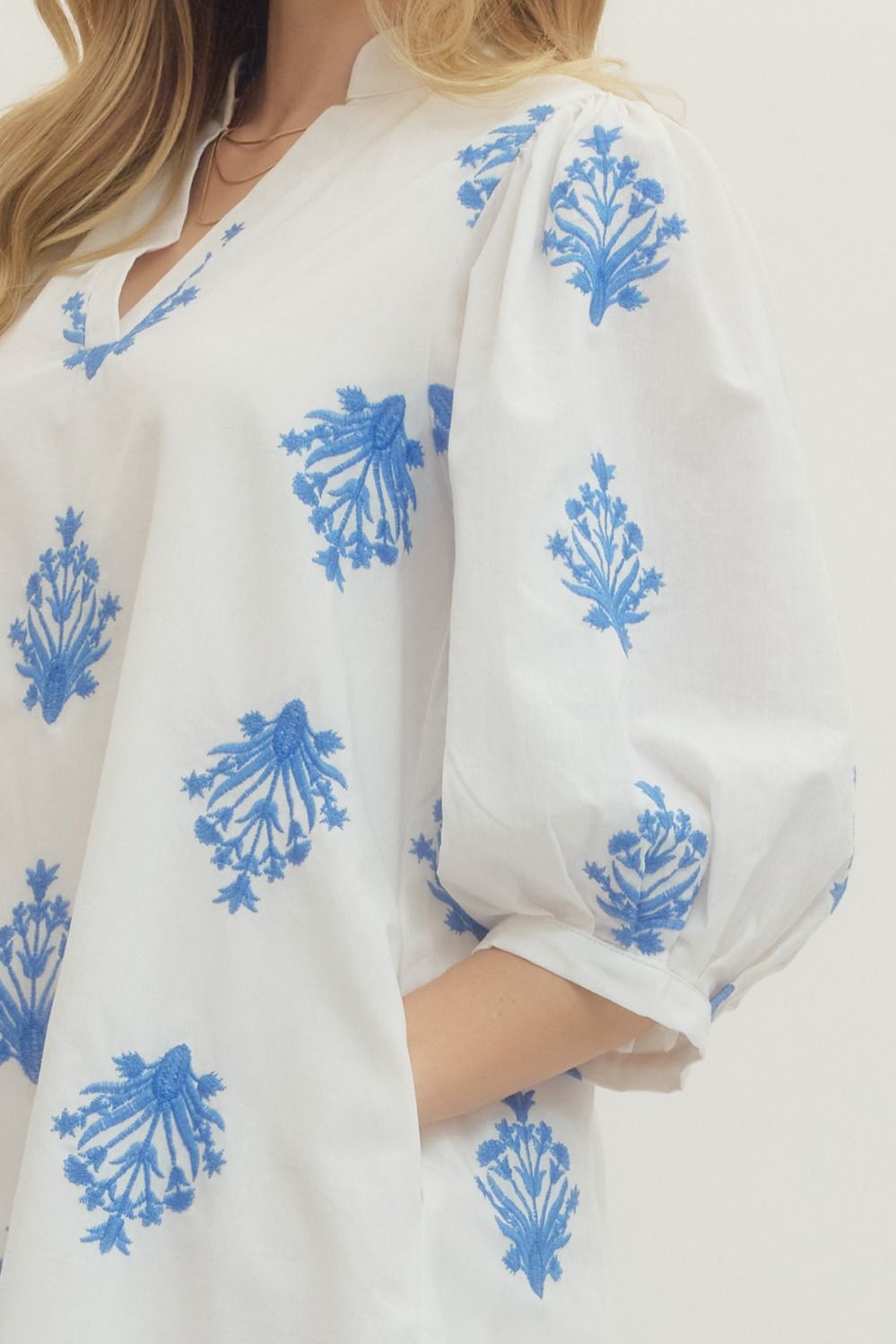 Entro 3/4 Shift Dress with Embroidery