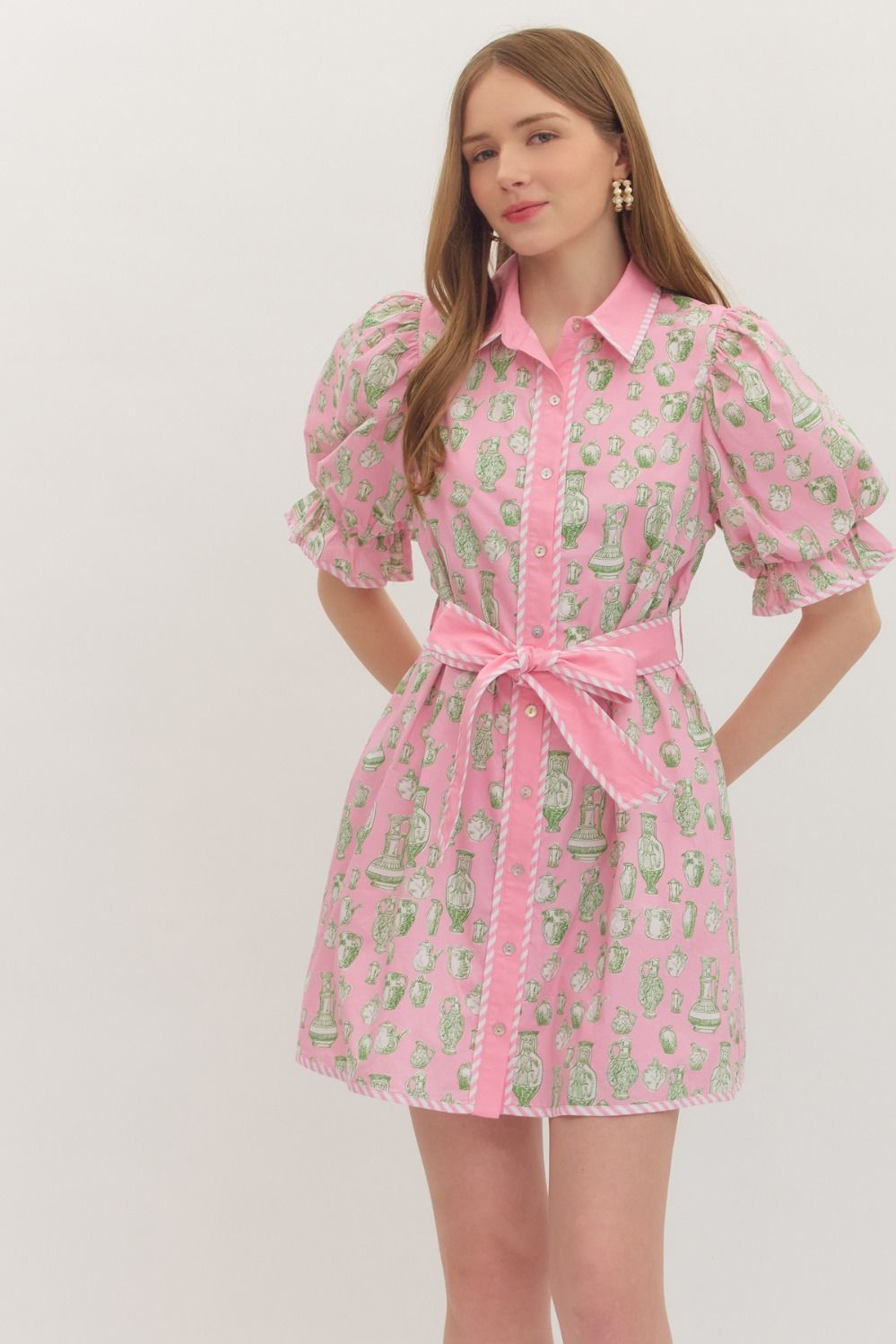 Entro Vase Print Mini Dress with Belt