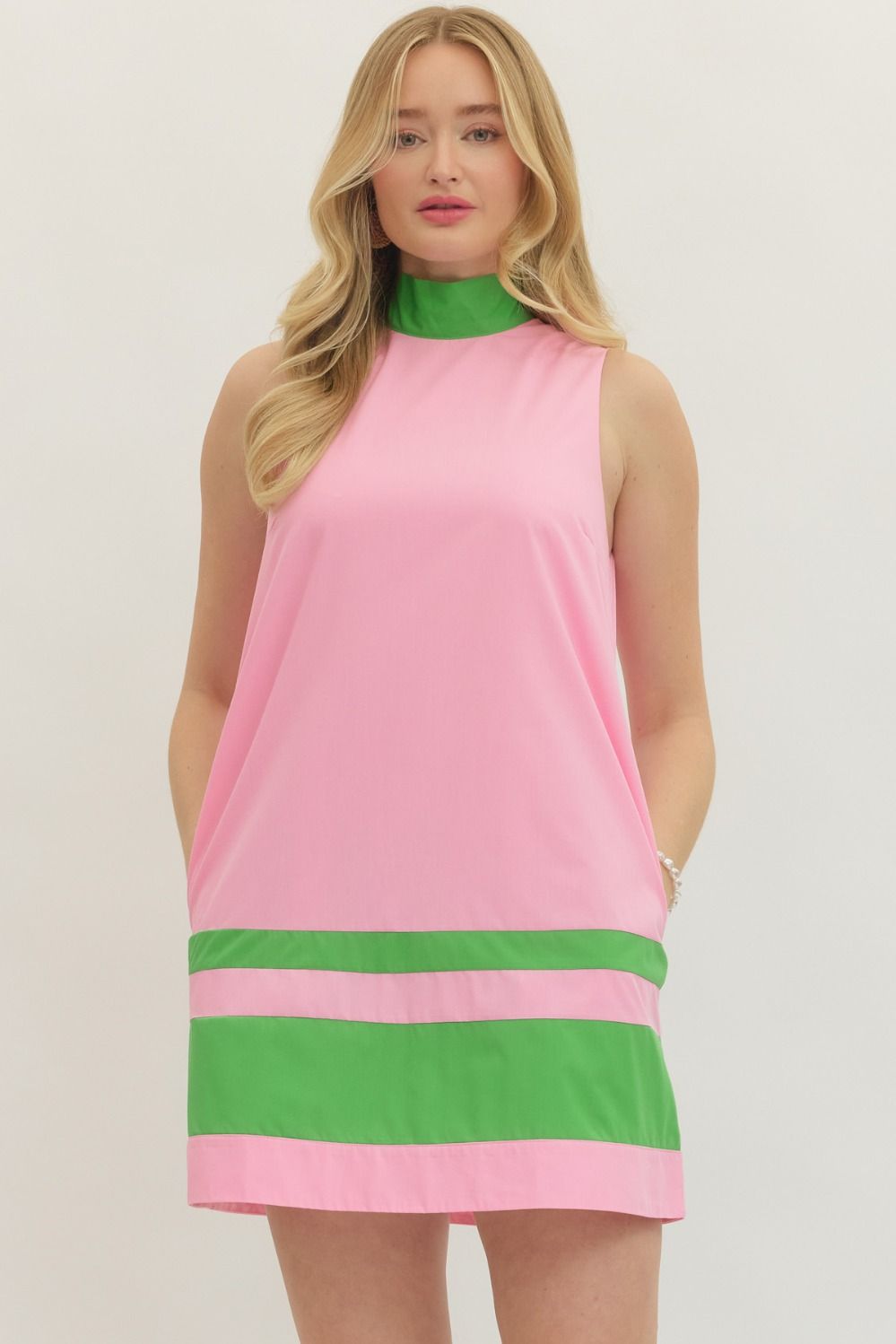 Entro Mini Dress with Stripe and Tie Neck