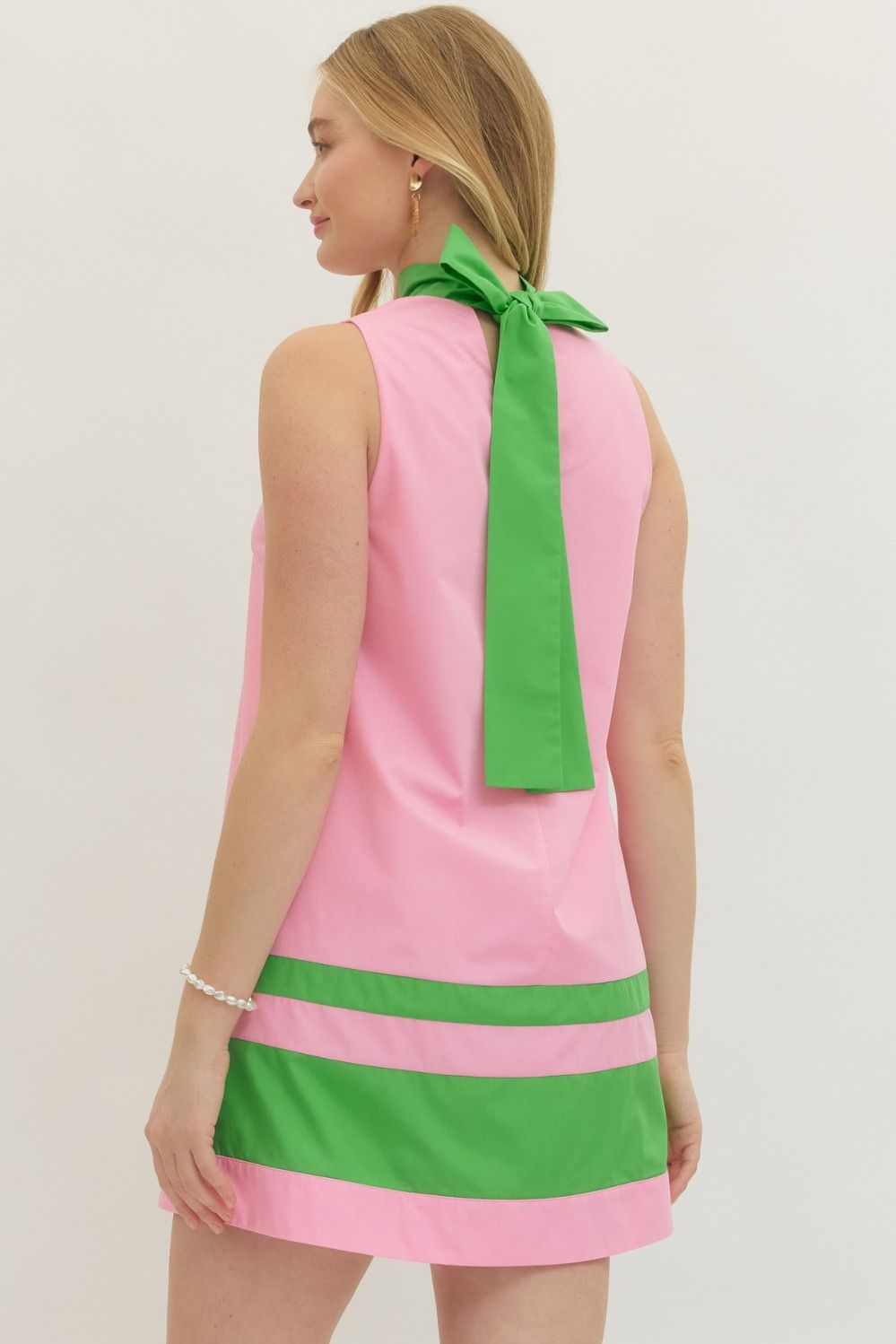 Entro Mini Dress with Stripe and Tie Neck