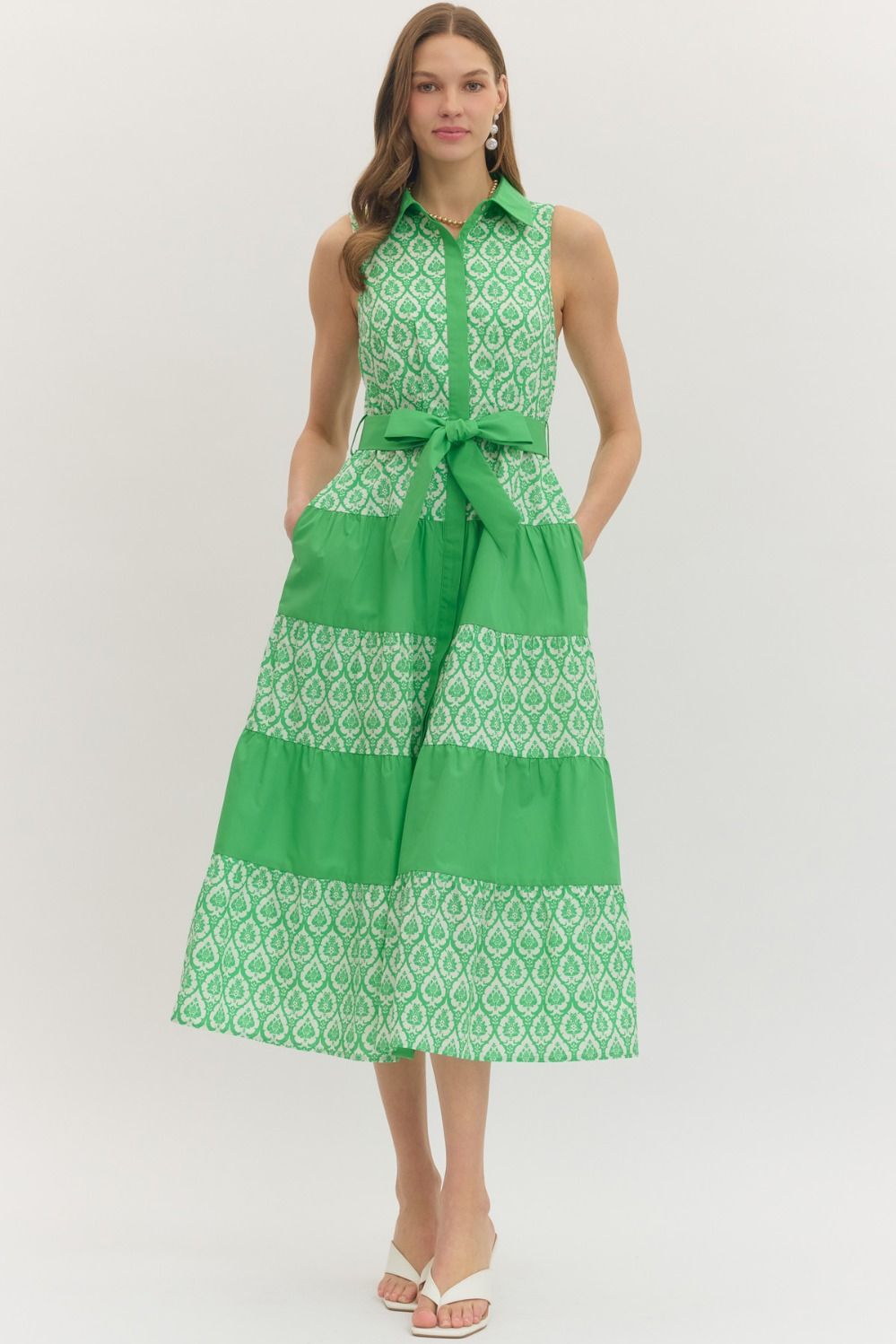 Entro Sleeveless Collar Midi with Tiered Design