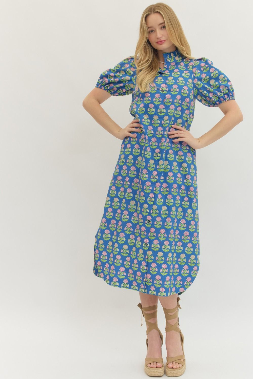 Entro Botanical Puff Sleeve Dress