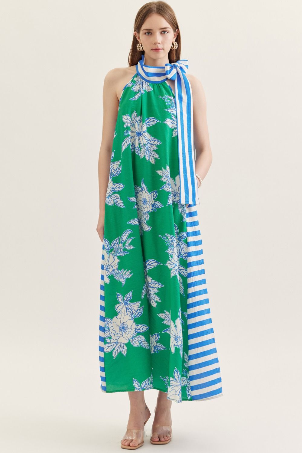 Entro Floral Print Midi with Neck Bow