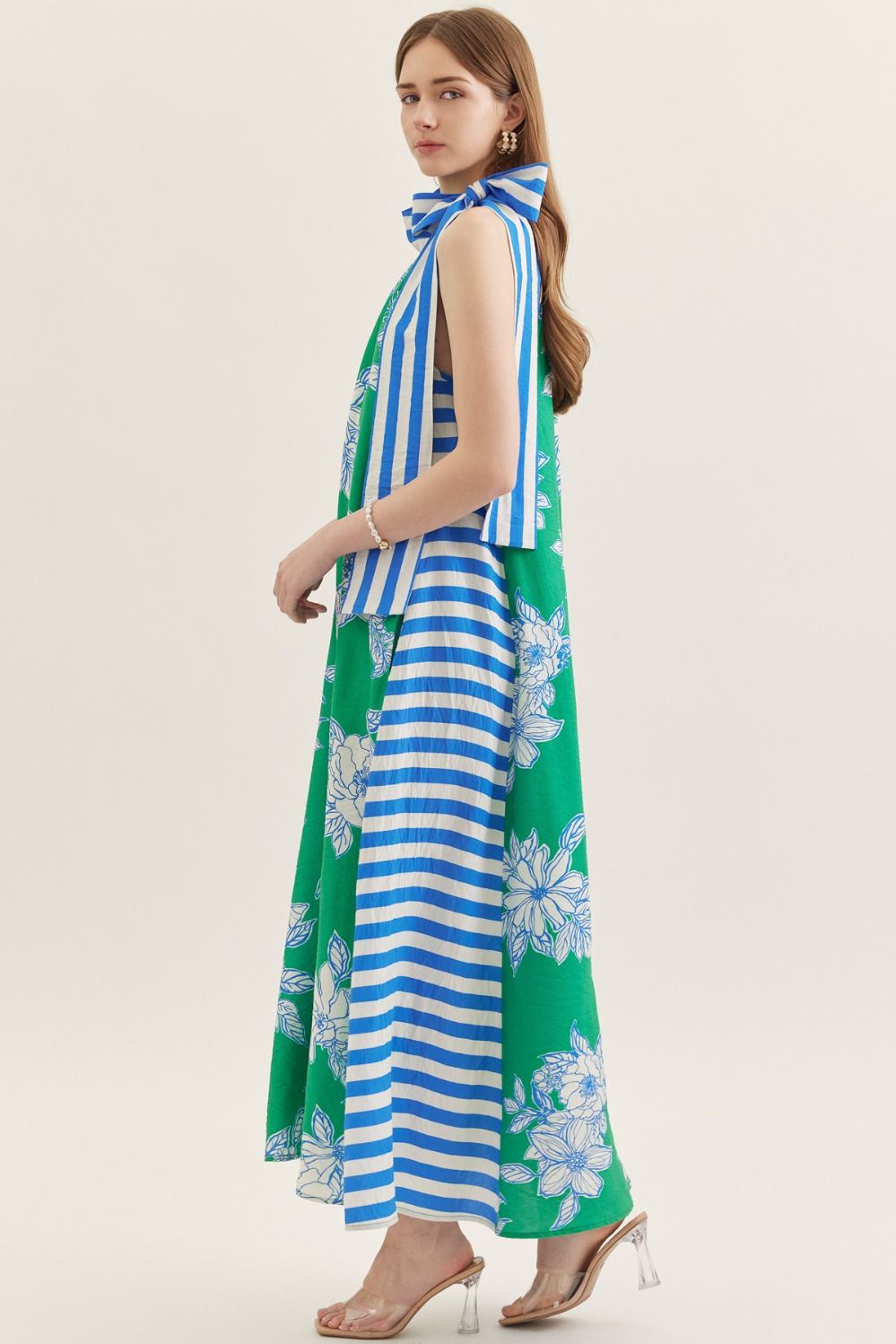 Entro Floral Print Midi with Neck Bow