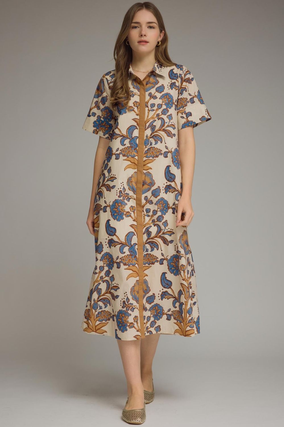 Entro Floral Midi Dress with Trim