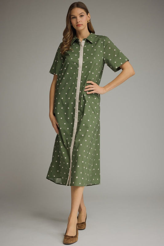 Entro Short Sleeve Polka Dot Midi