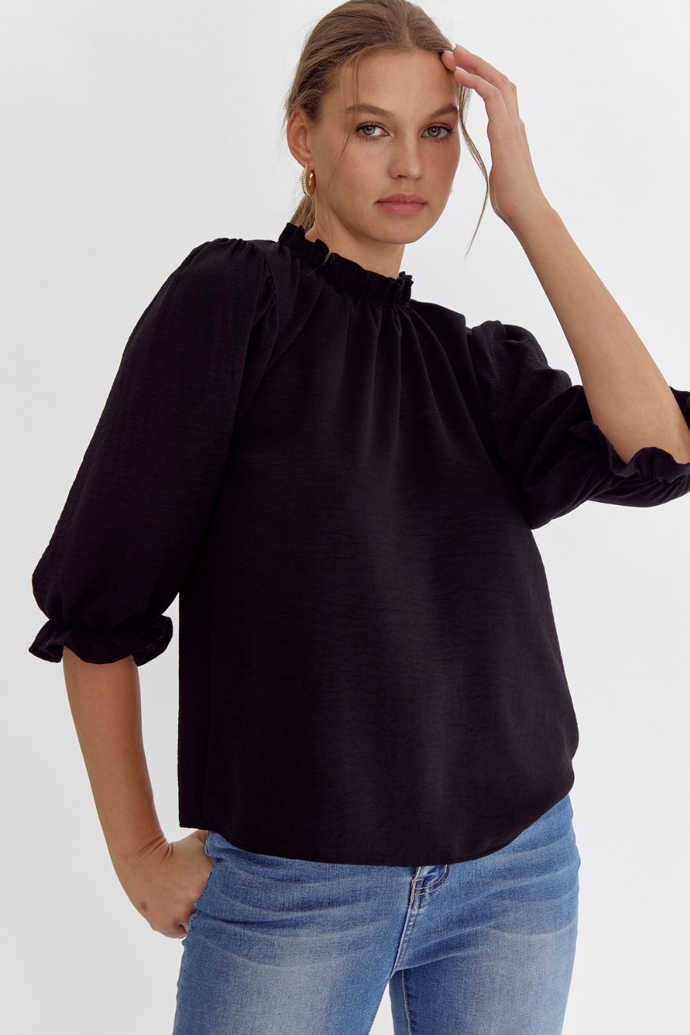 BF Entro Plus Black Ruffle Top