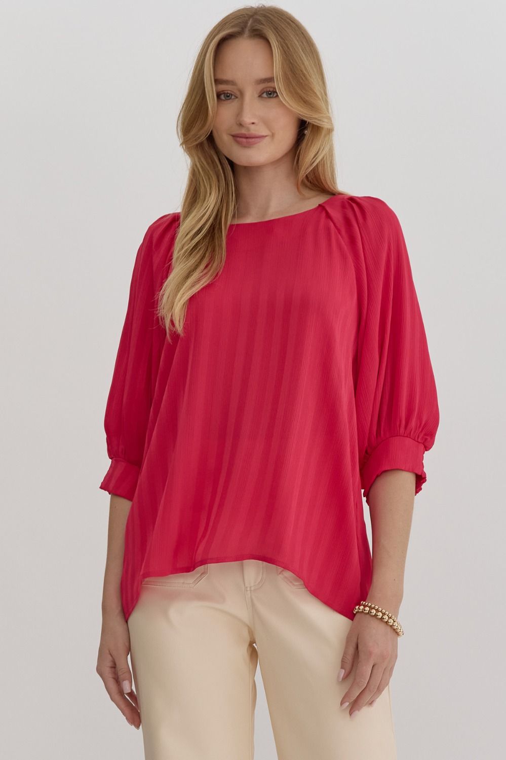 Entro Texture Detail Solid Top - Hot Pink