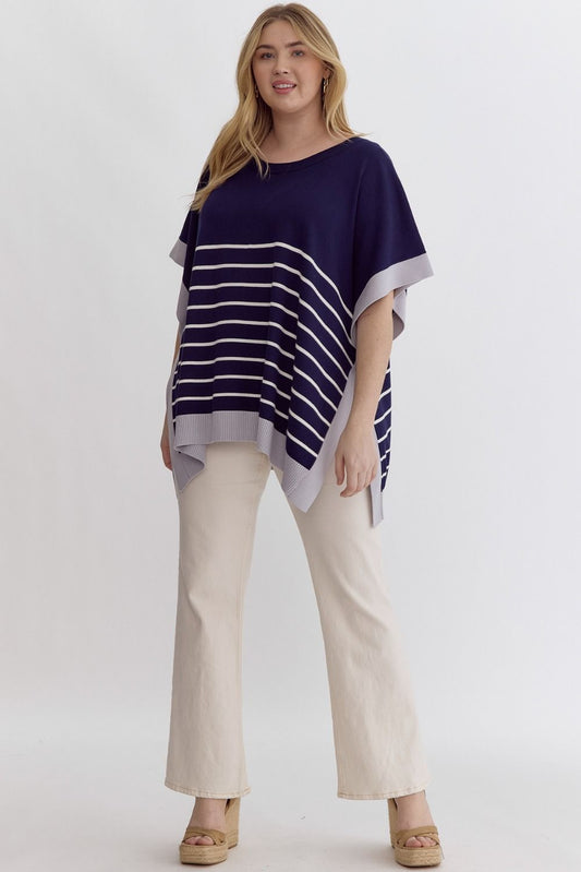 Entro Plus Striped Dolman Sweater - Navy